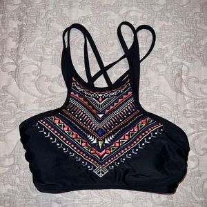 OP Bikini Swim Top Womens Jr M 7-9 Black Aztec Racerback Lightly Padded